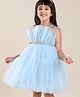 Babyhug Sleeveless Solid Color Mesh Party Frock - Light Blue