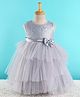 Babyhug Sleeveless  Layered Party Frock With Sequin Embroidery & Bow Applique- Grey