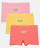 Mackly Pack Of 3 Cotton Elastane Hey Text Printed Boyshort Panties - Pink Yellow & Peach