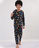 Anthrilo 100% Organic Cotton Jungle Theme Full Sleeves Dinosaurs & Mountains Printed Coordinating Pyjama Set - Navy Blue