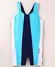 Lobster Sleeveless Legged Solid Color Swimsuit - Blue & White