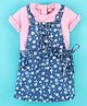Wow Clothes Interlock Woven Cotton Cap Sleeves Tee with Frock Floral Print  - Pink & Blue