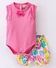 WOW Clothes Cotton Sleeveless Onesie With Mid Thigh Length Shorts - Pink