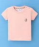 First Smile Cotton Half Sleeves Ship Embroidery T-Shirt - Pink