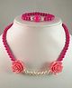 Tiny Closet Pearls & Rose Flower Beaded Necklace Bracelet Set - Pink