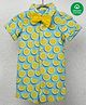 Nino Bambino 100% Cotton Half Sleeves Bow Applique Lemons Printed Romper - Yellow Green
