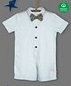 Nino Bambino 100% Cotton Half Sleeves Bow Applique Striped Romper - White