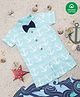 Nino Bambino 100% Cotton Half Sleeves Bow Applique Anchor Printed Romper - Blue
