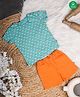 Nino Bambino 100% Cotton Half Sleeves Seamless Sea Wave & Ship Printed Tee With Solid Shorts - Blue & Orange