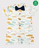 Nino Bambino 100% Cotton Half Sleeves Bow Applique Cars Printed Romper - Off White