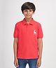 Zion Half Sleeves Deer Embroidered Polo Tee - Peach