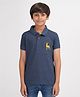 ZION Premium Cotton Pique Knitted Half Sleeve Deer Logo Embroidered Polo Shirt - Navy Blue