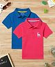 Zion Pack Of 2 Half Sleeves Deer Embroidered Polo Tee - Blue & Peach