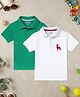 Zion Pack Of 2 Half Sleeves Deer Embroidered Polo Tee - Green & White