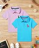 Zion Pack Of 2 Half Sleeves Deer Embroidered Polo Tee - Light Pink & Turquoise