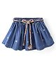 Babyhug 100% Cotton Mid Thigh Length Pleated Denim Skirt Floral Embroidery - Blue