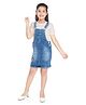 Peppermint Sleeveless Solid Dungaree With Half Sleeves Striped Tee - Blue