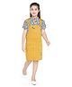 Peppermint Half Sleeves  Solid Dungaree With Puffed Sleeves Polka Dots Printed Tee - Mustard Yellow