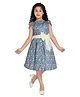 Peppermint Cold Shoulder Half Sleeves Floral Printed Box Pleated Party Dress - Blue