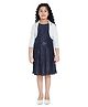 Peppermint Three Fourth Sleeves Flower Applique Embellished Shrug With Accordion Pleated Shimmery Fit & Flare Dress - Navy Blue