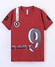 Earth Conscious Half Sleeves Number & Typography Printed Tee - Rust Red