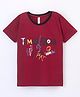 Earth Conscious Half Sleeves Graffiti Style Text & Smiley Printed Ringer Tee - Maroon