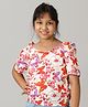 Kiddopanti Ruched Sleeves Butterfly Printed Top - Cream