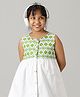 Kiddopanti Sleeveless Motif Embroidered Yoke Reversible Peplum Top - Green & White