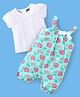 Babyhug 100% Cotton Knit Half Sleeves T-Shirt & Dungaree Set Fruit Print - Pink & Mint