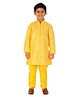 P-MARK Full Sleeves Lattice Design Lace Embellished Silk Kurta Pajama Set - Yellow