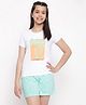 Lil Tomatoes Half Sleeves Coconut Trees Printed Night Suit - White