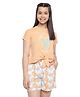 Lil Tomatoes Half Sleeves Disney Minnie I Love The Weekends Printed Front Tie Up Night Suit - Peach
