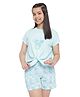 Lil Tomatoes Half Sleeves Disney Minnie I Love The Weekends Printed Front Tie Up Night Suit - Sky Blue