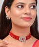 Silvermerc Designs American Diamond Choker Jewellery Set - Red