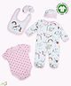 Baby Moo Organic Cotton Pack Of 5  Full Sleeves Unicorn Theme Printed Romper Gift Set - Pink