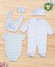Baby Moo Organic Cotton Pack Of 5  Full Sleeves Bear Embroidered Printed Romper Gift Set - White