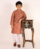 P-MARK Full Sleeves Seamless Vintage Floral Moroccan Designed & Striped Thred Work DetIailed Kurta With Pyjama - Pink