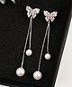 Yellow Chimes Crystal Stone Butterfly Shaped Hanging Pearls Dangler Earrings - Silver