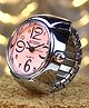 Yellow Chimes Stainless-Steel Base Metal Dial Analog Stretchable Watch Ring - Pink & Silver