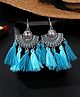 Yellow Chimes Earrings Silver Oxidised Western Looks Green Fabric Tassel Earrings - Silver