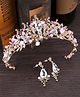 Yellow Chimes Crystal Studded Bridal Wedding Tiaras Crown with Earrings - Pink & Golden