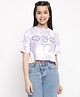 Lil Tomatoes Lil Tomatoes Half Sleeves Crumple Tie & Dye Hawaii Vibes Flower Embroidered Top - Purple