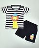 Kiwi 100% Cotton Half Sleeves Rugby Striped Lion Printed Tee With Coordinating Shorts - Black
