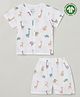The Boo Boo Club 100% Muslin Organic Cotton Half Sleeves Animals Printed Shirt & Shorts - White