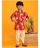 Vastramay Full Sleeves Floral Printed Kurta Patiala - Red Cream