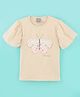 Little Kangaroos Cotton Lycra Half Sleeves Top Butterfly Print- Beige