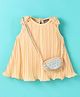 Little Kangaroos Woven Sleeveless Striped Party Top with Sling Bag - Yellow