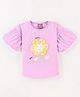 Little Kangaroos Cotton Lycra Half Sleeves Drop Shoulder Top Floral Print with Applique - Pink