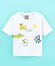 Little Kangaroos 100% Cotton Knit Half Sleeves Loose Fit Droop Shoulder T-Shirt Wild Animals Print - White