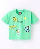 Little Kangaroos 100% Cotton Half Sleeves Loose Fit Droop Shoulder T-Shirt Wild Animals Print - Green